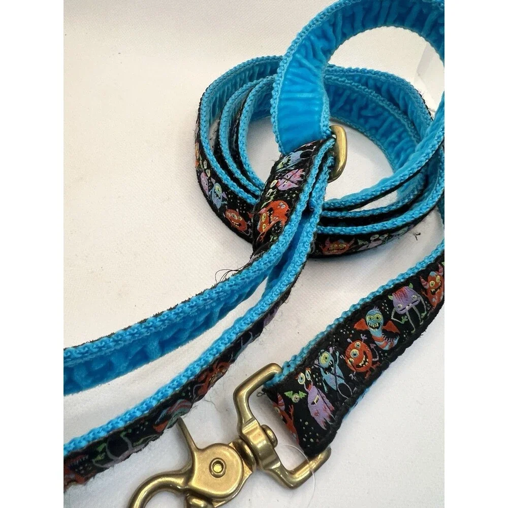1” Monstro City Upgraded 6’ Elite Dog Leash Blue Velvet fun halloween monster